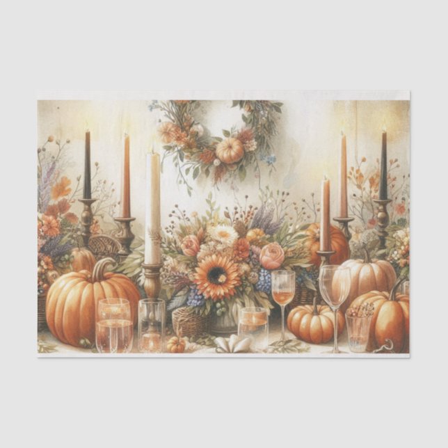 Papier Mousseline Découpage Citrouille Floral Automne (Recto)