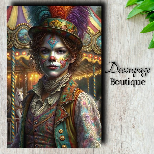 Papier Mousseline Découpage Clown vintage (Carousel Master Clown Decoupage Tissue Paper)