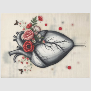 Papier Mousseline Découpage Coeur en floraison et ailes lutteuses