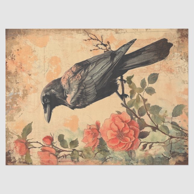 Papier Mousseline Découpage corbeau et Rose (Recto)