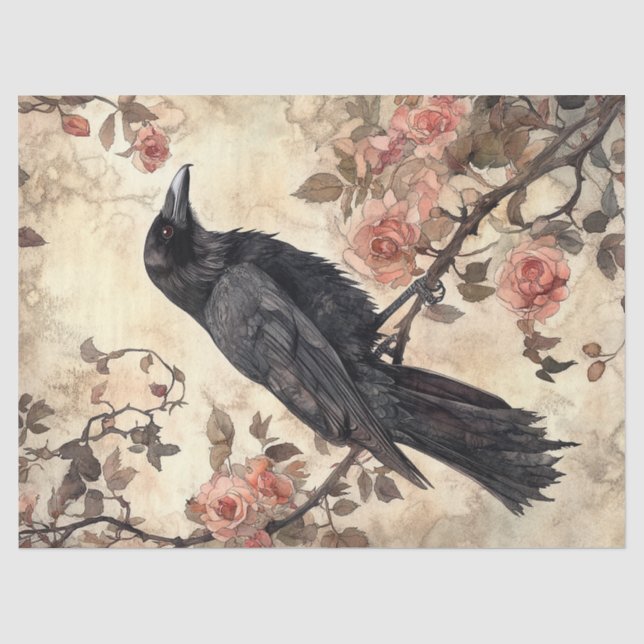 Papier Mousseline Découpage corbeau et Rose (Recto)