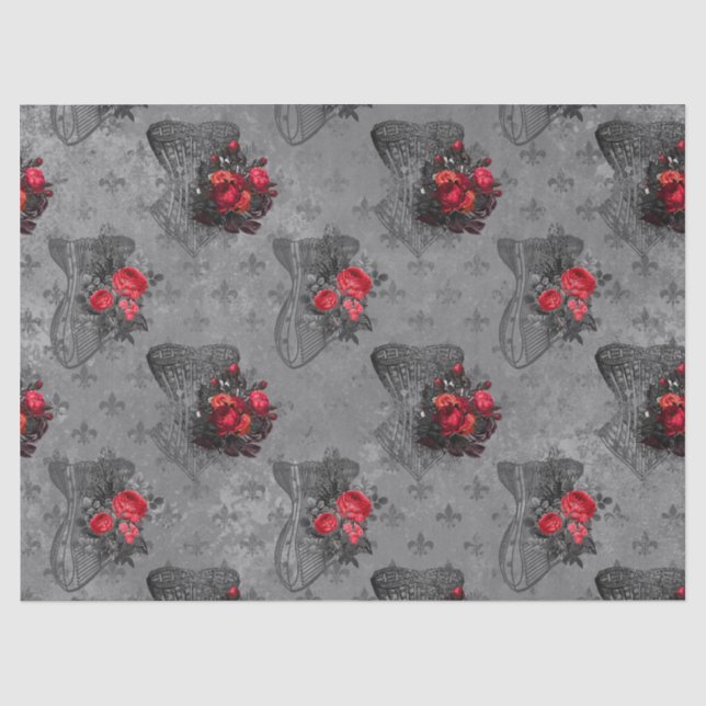 Papier Mousseline Découpage Corset et Rose rouge (Recto)