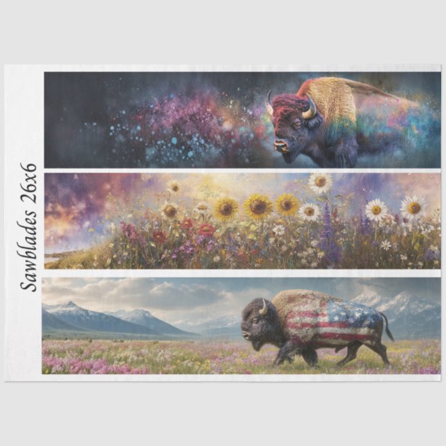 Papier Mousseline Decoupage Cosmic Bison Wildflower Handsaw Designs  (Recto)