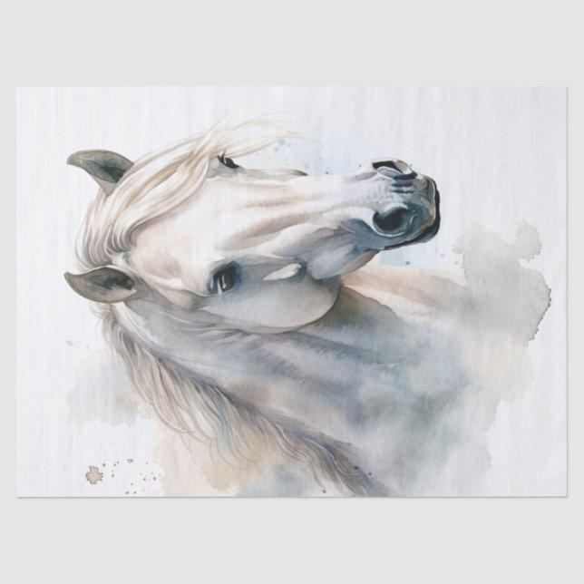 Papier Mousseline Découpage couleur d'eau du cheval blanc (Recto)