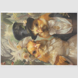 Papier Mousseline Découpage Couple de poulet au coq blanc marié