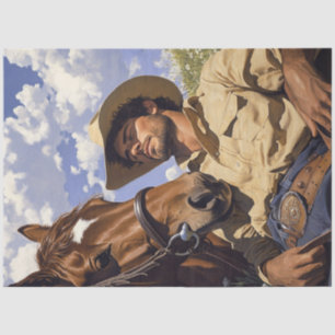 Papier Mousseline Découpage Cowboy & Cheval se reposant Champ Jour E