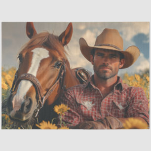 Papier Mousseline Découpage Cowboy Country Scène reposant avec un ch