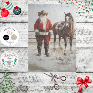 Papier Mousseline Découpage Cowboy Père Noël et son cheval