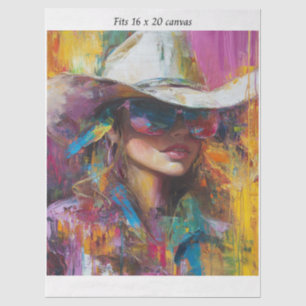 Papier Mousseline Découpage Cowgirl Abstrait Toile 16x20