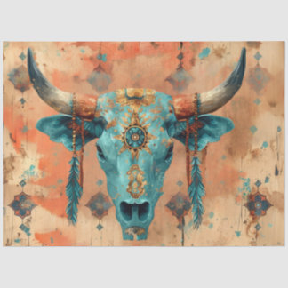 Papier Mousseline Découpage Crâne occidental Turquoise Faux Arrière