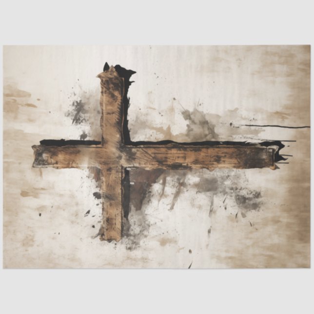 Papier Mousseline Découpage Croix de bois de Pâques rustique (Recto)