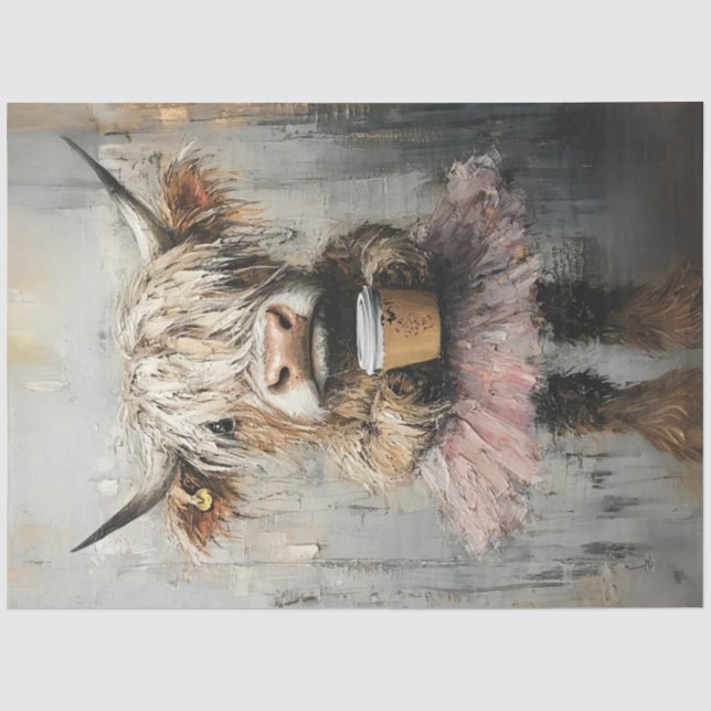 Papier Mousseline Découpage Cute Highland Vache Pink Tutu & Café (Recto)