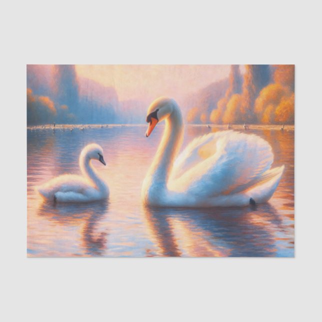 Papier Mousseline Découpage Cygnet et cygne (Recto)