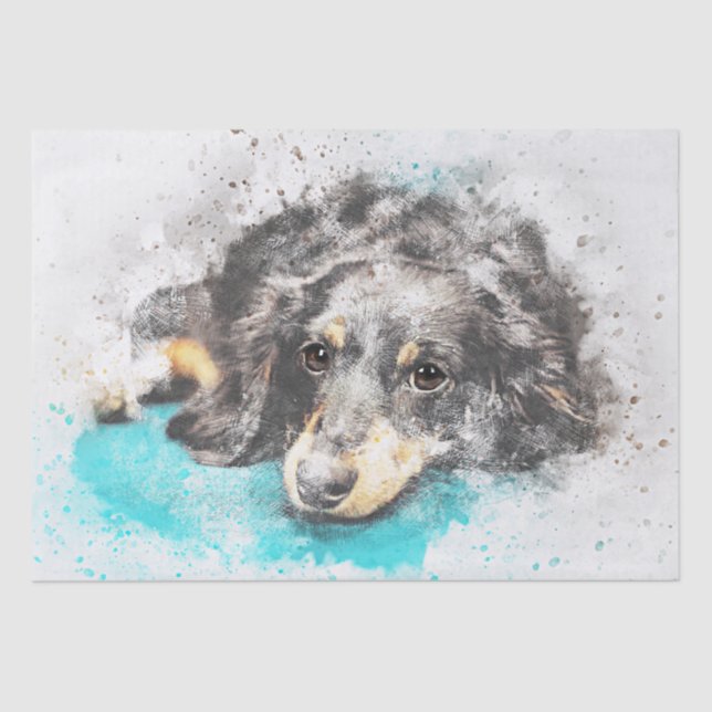 Papier Mousseline Découpage Dachshund aquarelle (Recto)