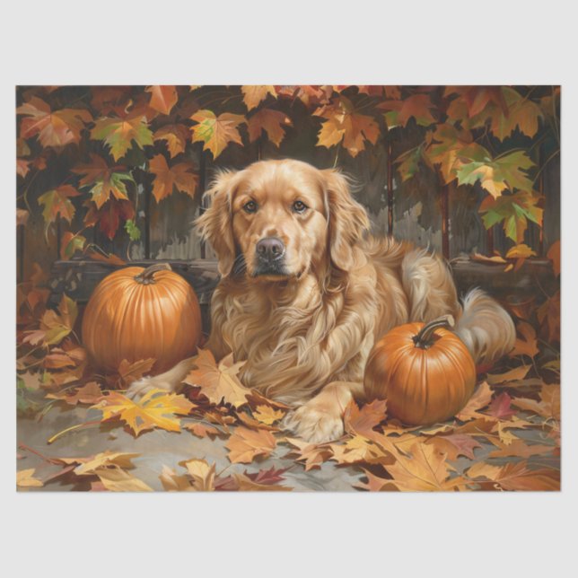 Papier Mousseline Découpage d'automne Golden Retriever (Recto)