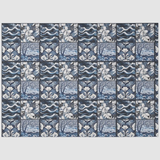 Papier Mousseline Découpage de carreaux bleus modernes (Recto)