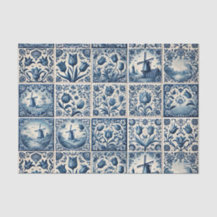 Papier Mousseline Découpage de carreaux Delft Bleu et Blanc
