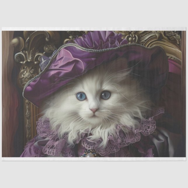 Papier Mousseline Découpage de chat blanc de la reine royale (Recto)