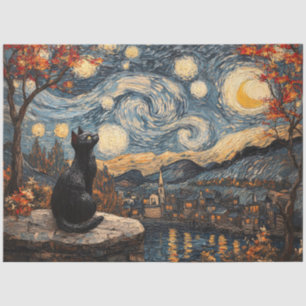 Papier Mousseline Découpage de chat de nuit étoilé