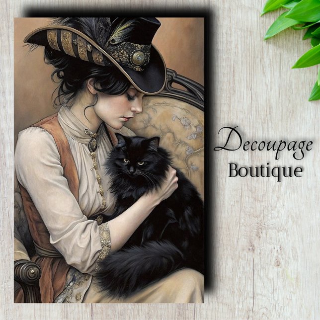 Papier Mousseline Découpage de chat noir de la dame victorienne (Victorian Lady Black Cat Decoupage Tissue Paper)