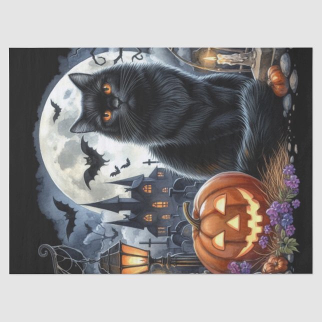 Papier Mousseline Découpage de chat noir éffrayant Halloween (Recto)
