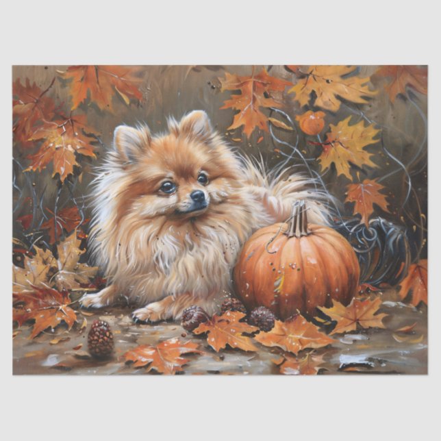 Papier Mousseline Découpage de chien Pomeranian d'automne (Recto)
