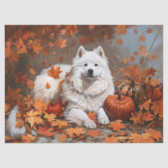 Papier Mousseline Découpage de chien Samoyé d'automne (Recto)