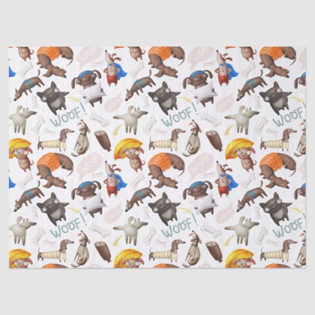 Papier Mousseline Découpage de chiens de caricature mignons (Recto)