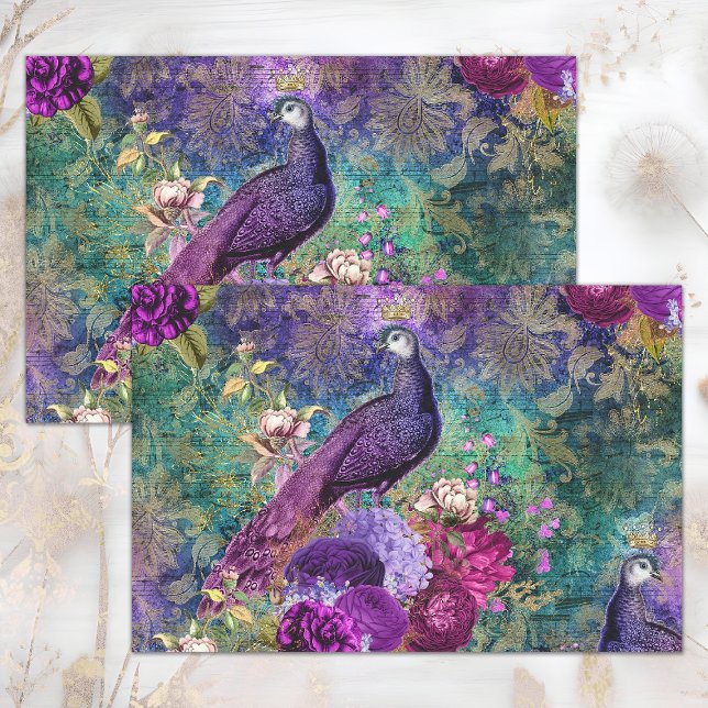 PAPIER MOUSSELINE DÉCOUPAGE DE COLLAGE FLORAL PURPLE PURPLE (PINK PURPLE PEACOCK FLORAL COLLAGE DECOUPAGE TISSUE PAPER)