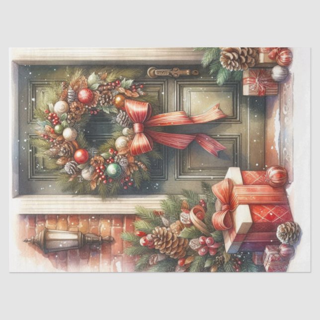Papier Mousseline Découpage de couronne de Noël rétro (Recto)