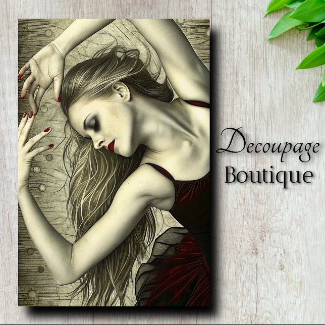 Papier Mousseline Découpage de danseuse gothique rouge Ballerina (Gothic Red Ballerina Dancer Decoupage Tissue Paper)