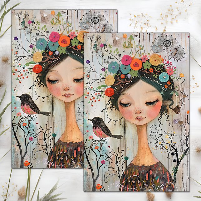 PAPIER MOUSSELINE DÉCOUPAGE DE FILLE FLEURIE BOHO (BOHO FLOWER GIRL DECOUPAGE TISSUE PAPER)