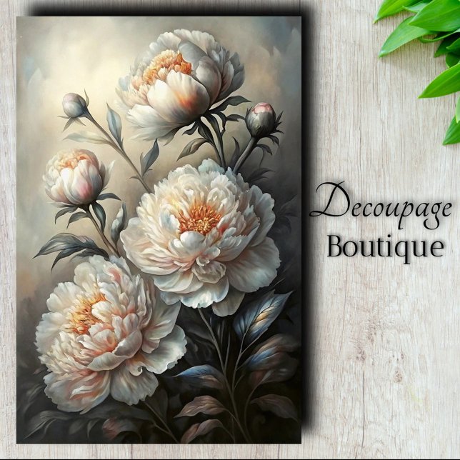Papier Mousseline Découpage de fleurs ivoire (Peony Luminance Decoupage Tissue Paper)