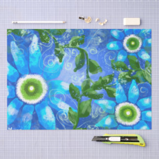 Papier Mousseline Découpage de fleurs Turquoises blanches