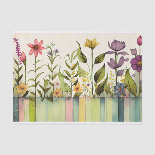 Papier Mousseline Découpage de fleurs vert violet fleur sauvage (Recto)