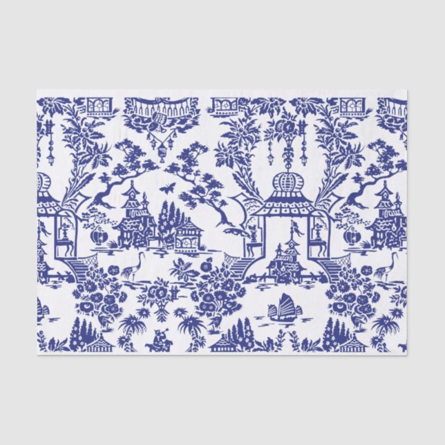 Papier Mousseline Découpage de flux bleu Chinoiserie bleu (Recto)