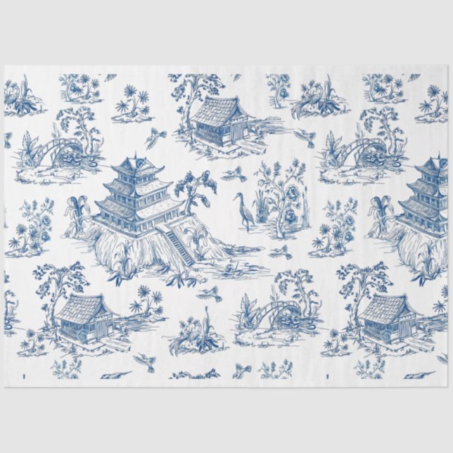 Papier Mousseline Découpage de flux bleu Chinoiserie bleu (Recto)
