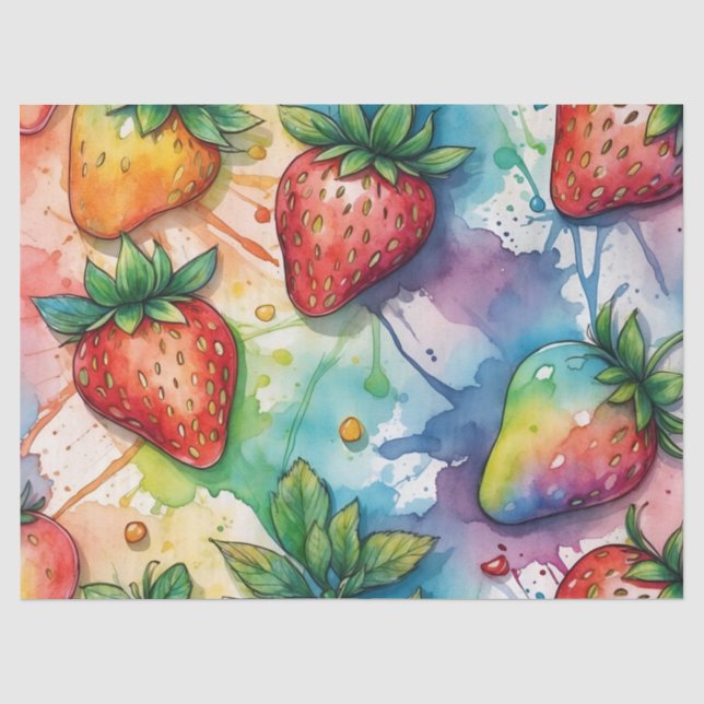 Papier Mousseline Découpage de fraises arc-en-ciel  (Recto)