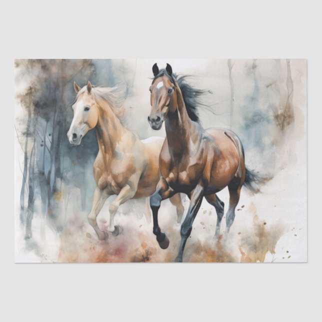 Papier Mousseline Découpage de l'aquarelle des Chevaux sauvages (Recto)