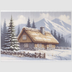 Papier Mousseline Découpage de l'aquarelle d'hiver du Cabine couvert