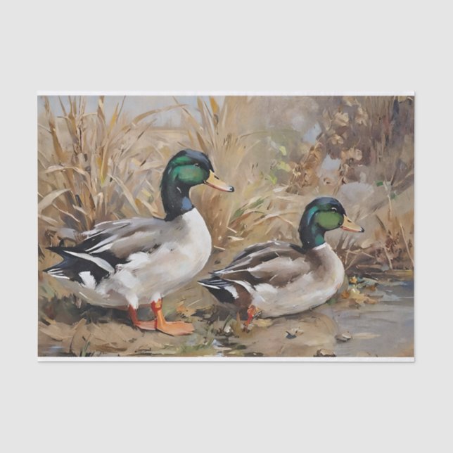 Papier Mousseline Découpage de l'aquarelle Mallard Ducks (Recto)