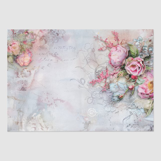Papier Mousseline Découpage de l'Ephémère botanique des Roses roses  (Recto)