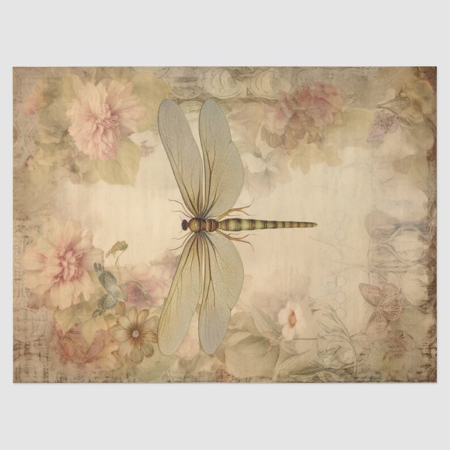 Papier Mousseline Découpage de l'éphémère de libellule vintage (Recto)