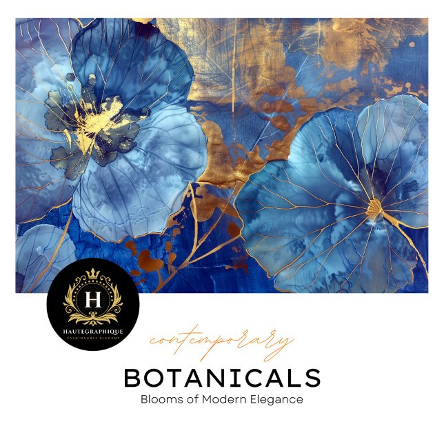 Papier Mousseline Découpage de luxe bleu et or floral (Créateur téléchargé)