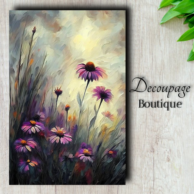 Papier Mousseline Découpage de marguerite violet sauvage (Purple Wildflower Coneflower Meadow Decoupage Tissue Paper)