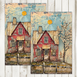 PAPIER MOUSSELINE DÉCOUPAGE DE MÉDIAS MIXTES SHABBY RED FARMHOUSE