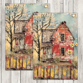 PAPIER MOUSSELINE DÉCOUPAGE DE MÉDIAS MIXTES SHABBY RED FARMHOUSE