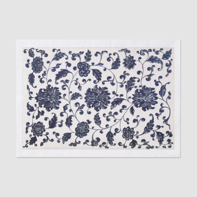 Papier Mousseline Découpage de motifs floraux bleus (Recto)