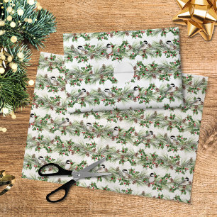 Papier Mousseline Découpage de Noël Holly et Pine Chickadees