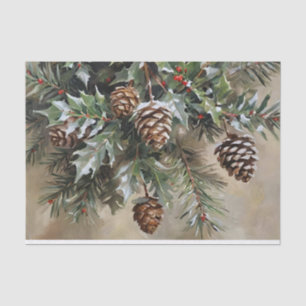 Papier Mousseline Découpage de Noël Holly et Pinecones